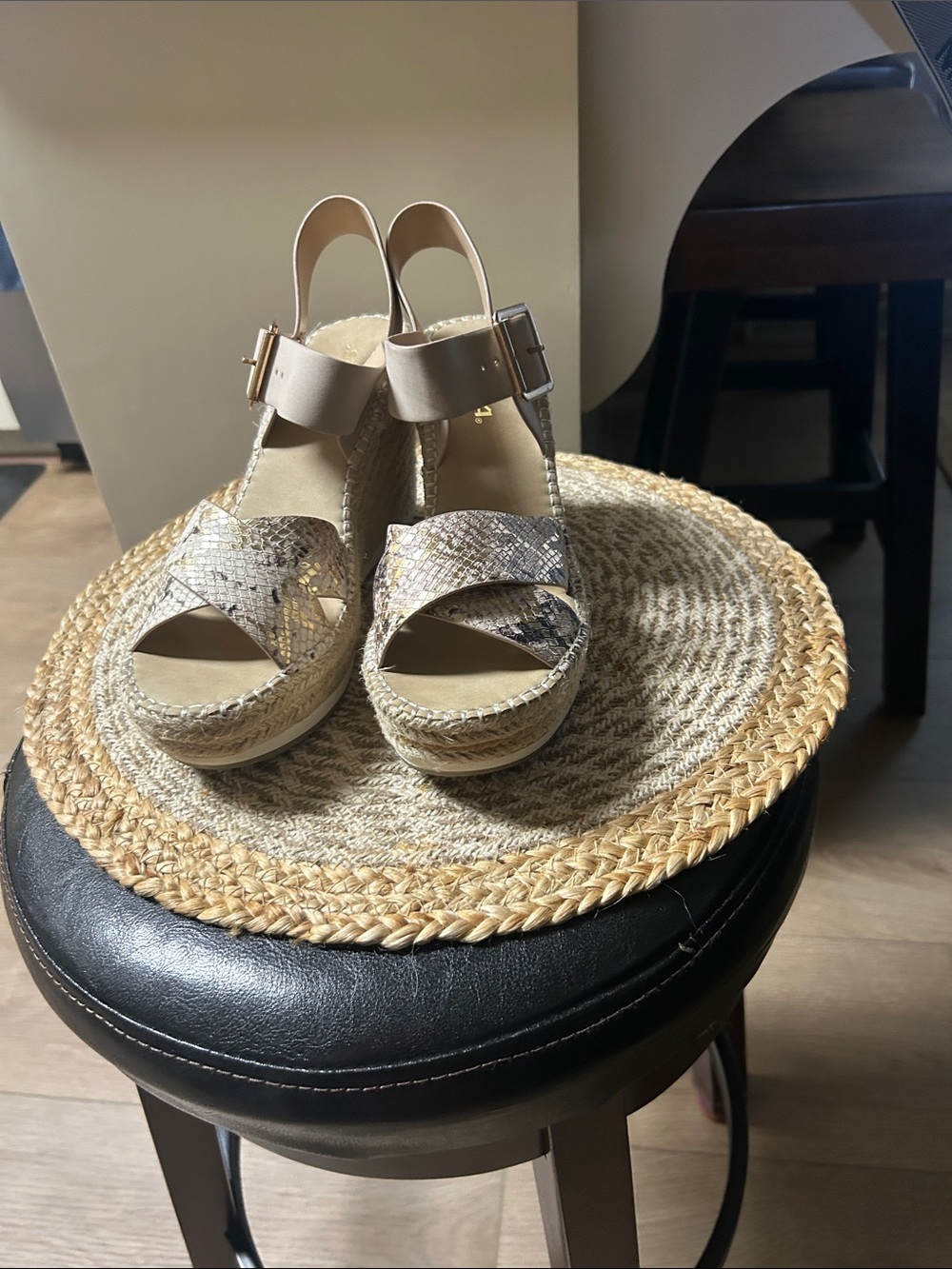 Soda Neutral Snake-Print Espadrille Wedge Sandals